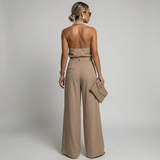 Auralisse | Halter Neck Palazzo Jumpsuit Draped Top Wide Leg