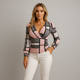 Valmera | Crossover V Neck Top Long Sleeves Stretch Fabric
