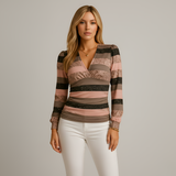 Valmera | Crossover V Neck Top Long Sleeves Stretch Fabric