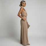 Auralisse | Halter Neck Palazzo Jumpsuit Draped Top Wide Leg