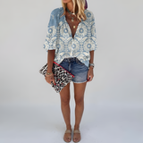 Rosavelle | Floral Blouse Button Front Long Sleeves