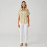 Linéa Sol | Linen Blouse Short Sleeves Button Front Collar