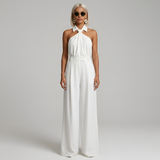 Auralisse | Halter Neck Palazzo Jumpsuit Draped Top Wide Leg
