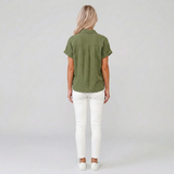 Linéa Sol | Linen Blouse Short Sleeves Button Front Collar