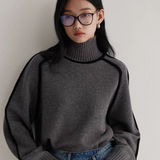 Women's Turtleneck Contrast Trim Knit Sweater