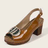 Women's Glossy Ankle Strap Cushioned Block Heels