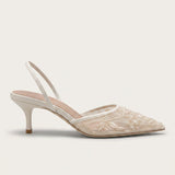 Women's Embroidered Mesh Kitten Heel Slingbacks