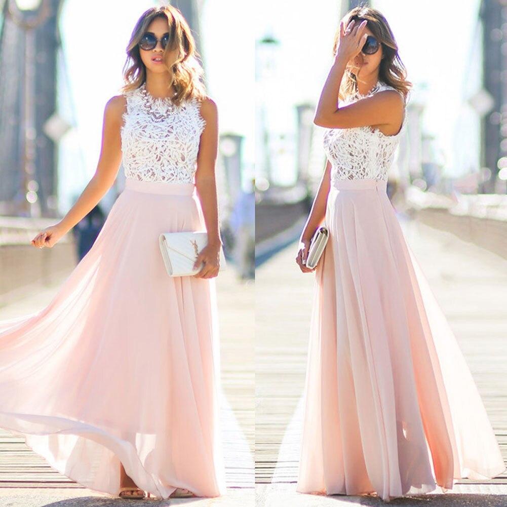 Lace Bodice Chiffon Maxi Dress