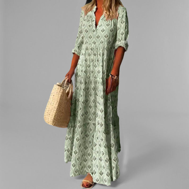 Printed V-Neck Maxi Dress