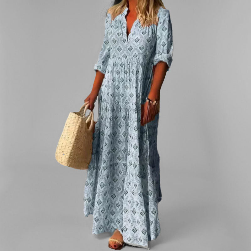 Printed V-Neck Maxi Dress