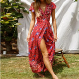 V-Neck Wrap Maxi Dress with Flutter Sleeves