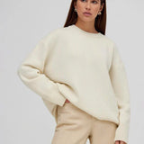 Women's Round-Neck Long-Sleeve Relaxed Ribbed Sweater