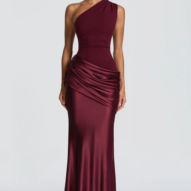 One Shoulder Ruched Maxi Dress