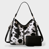 Cow Print Shoulder Bag with Detachable Pouch