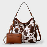 Cow Print Shoulder Bag with Detachable Pouch