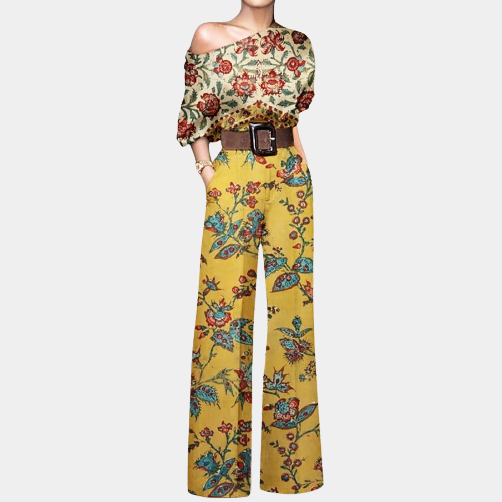 One Shoulder Printed Wide Leg Jumpsuit