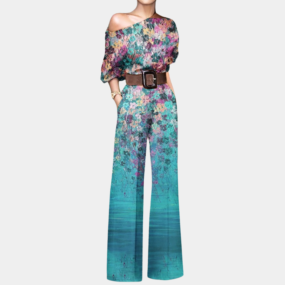 One Shoulder Printed Wide Leg Jumpsuit