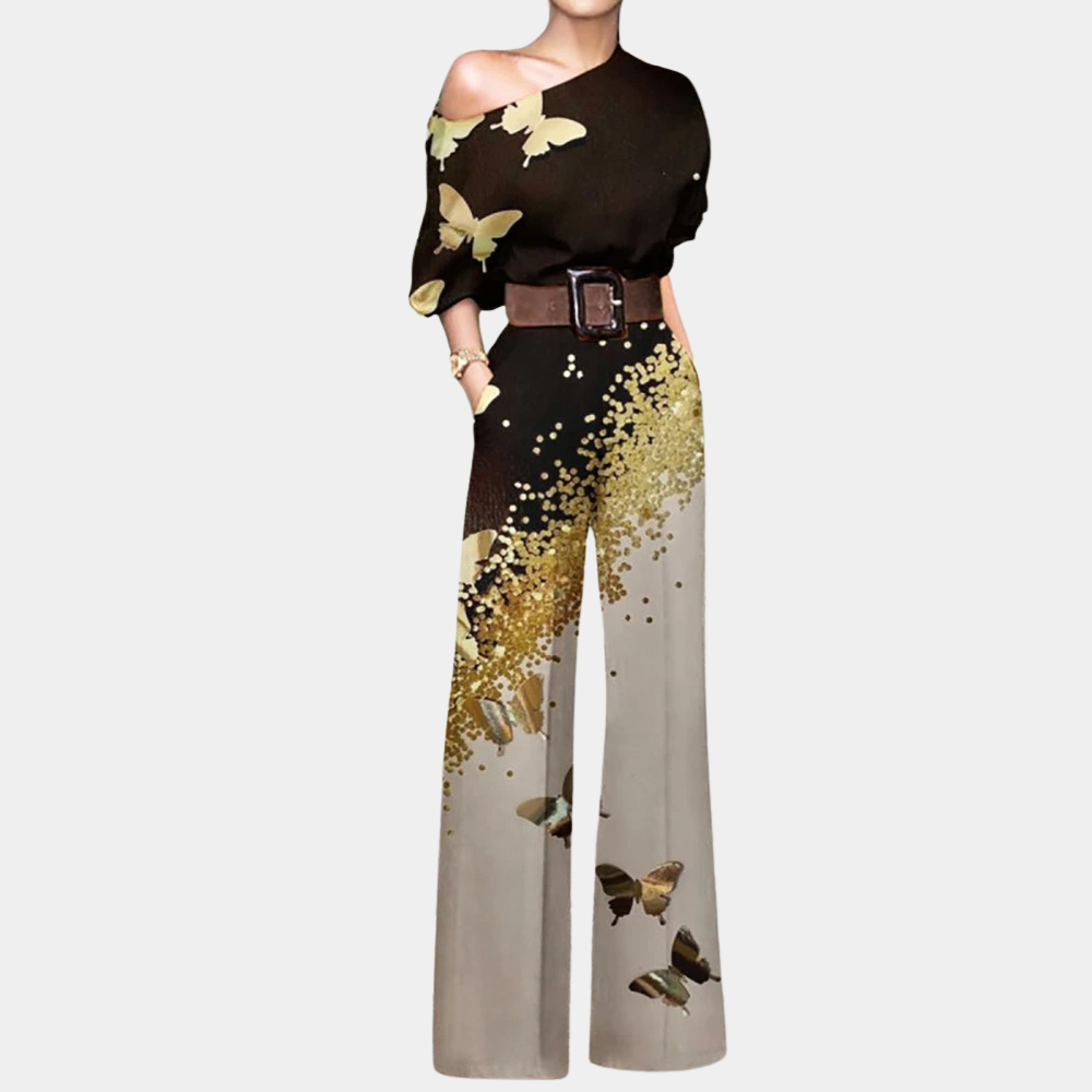 One Shoulder Printed Wide Leg Jumpsuit