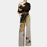 One Shoulder Printed Wide Leg Jumpsuit