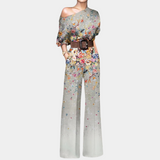 One Shoulder Printed Wide Leg Jumpsuit