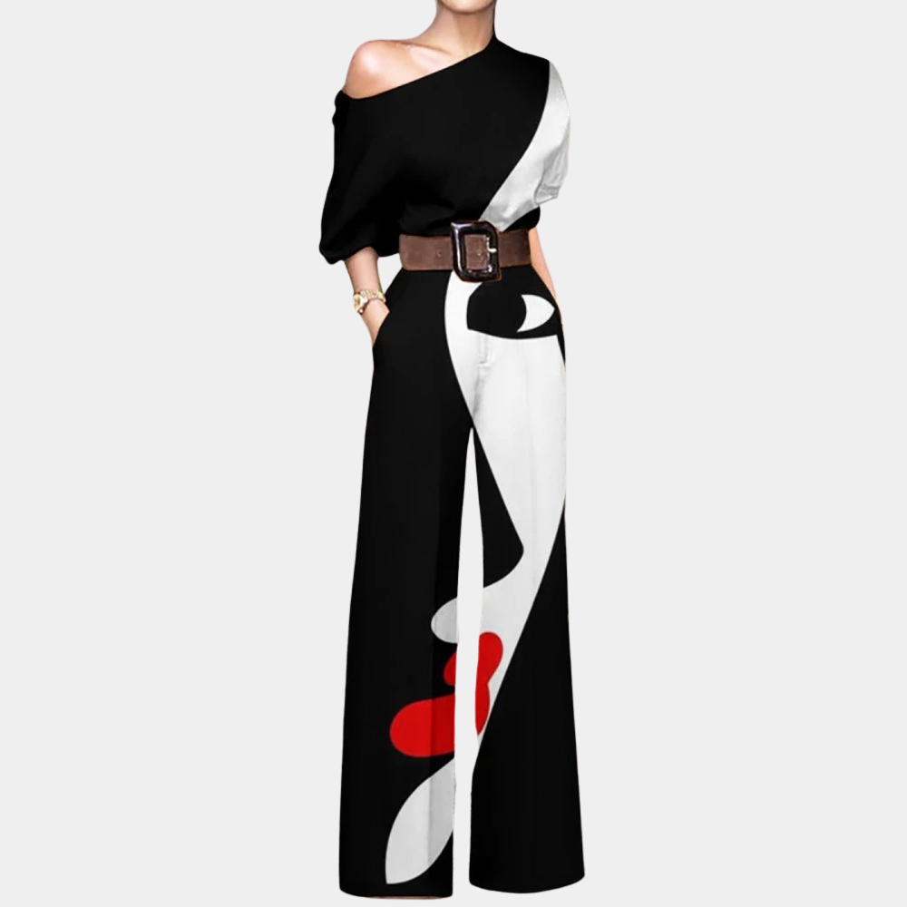 One Shoulder Printed Wide Leg Jumpsuit
