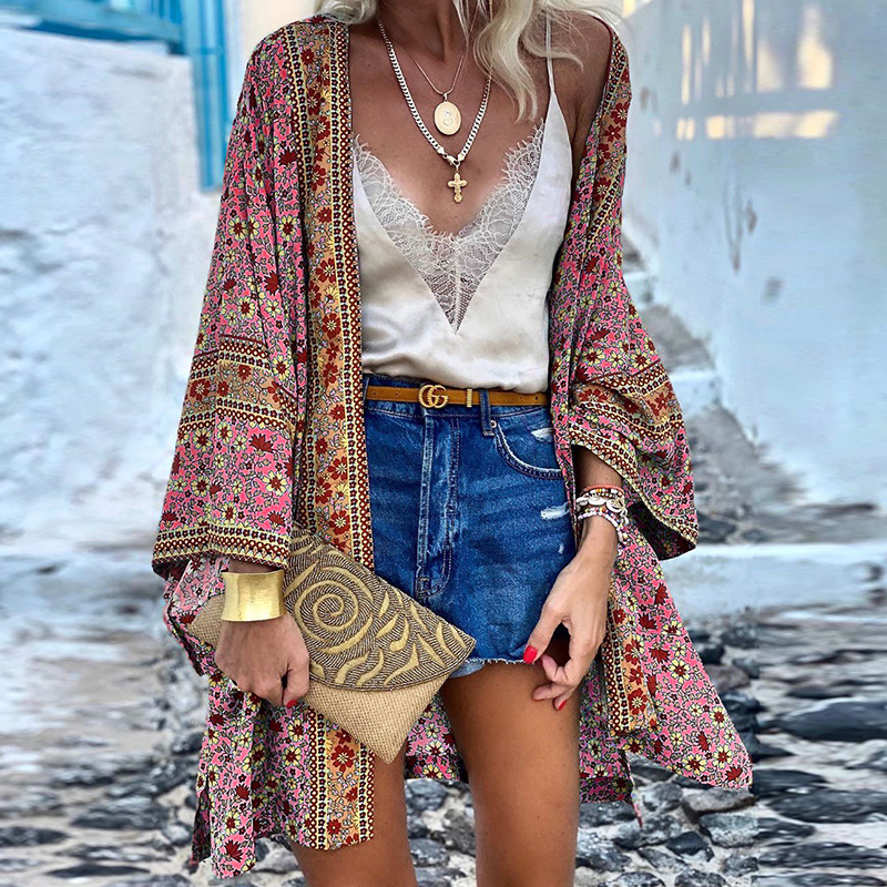 Printed Open Front Kimono Cardigan