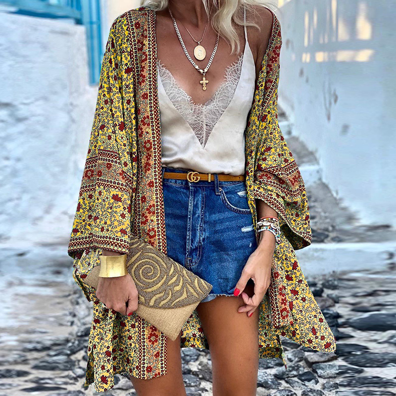 Printed Open Front Kimono Cardigan