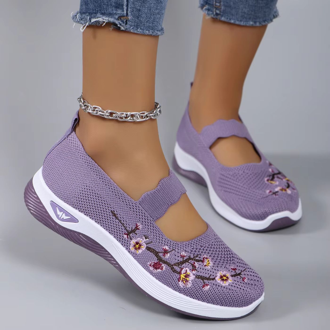 Embroidered Mary Jane Comfort Shoes