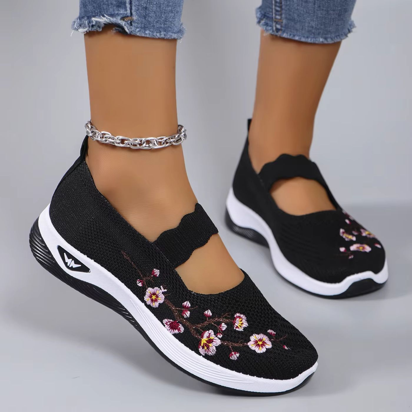 Embroidered Mary Jane Comfort Shoes