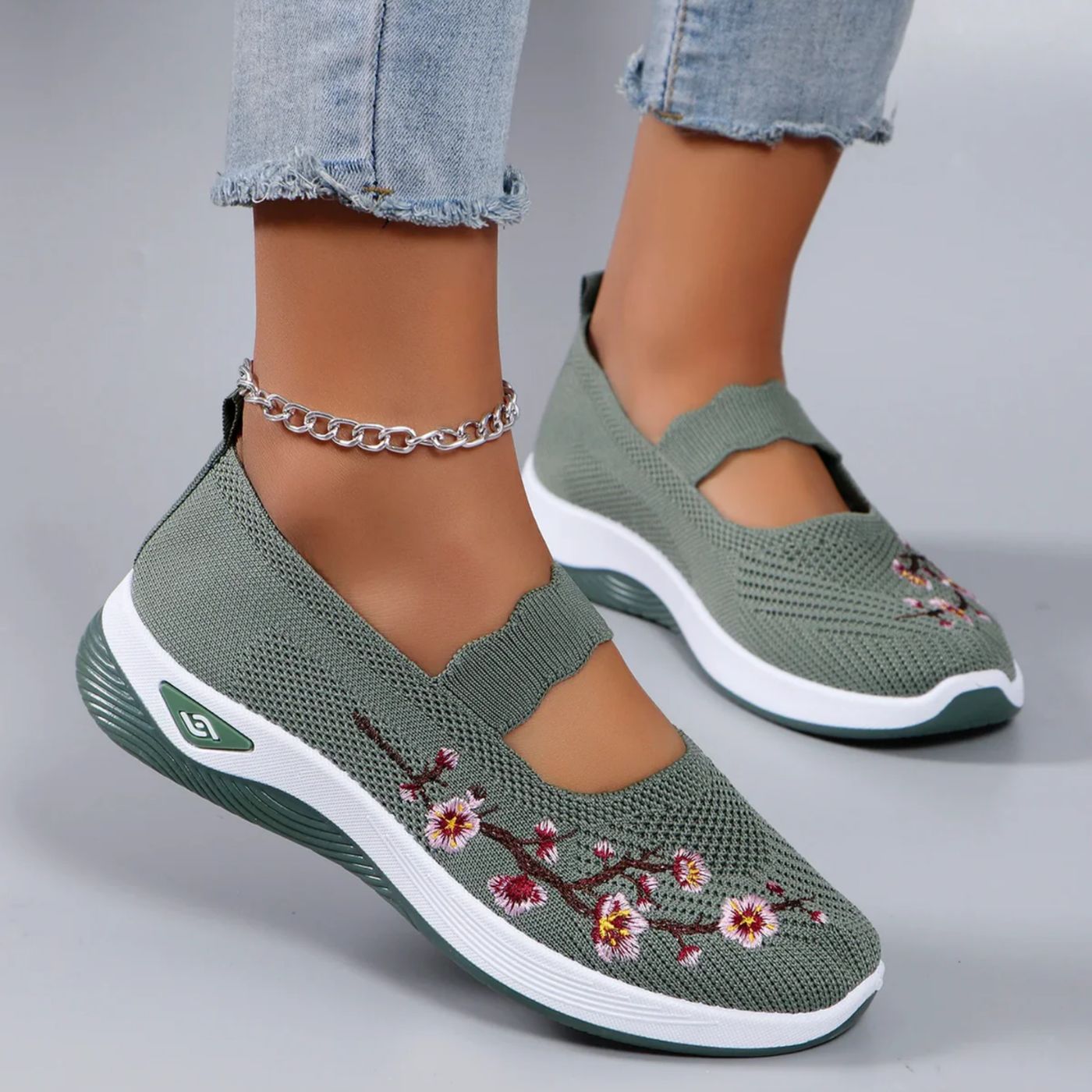 Embroidered Mary Jane Comfort Shoes