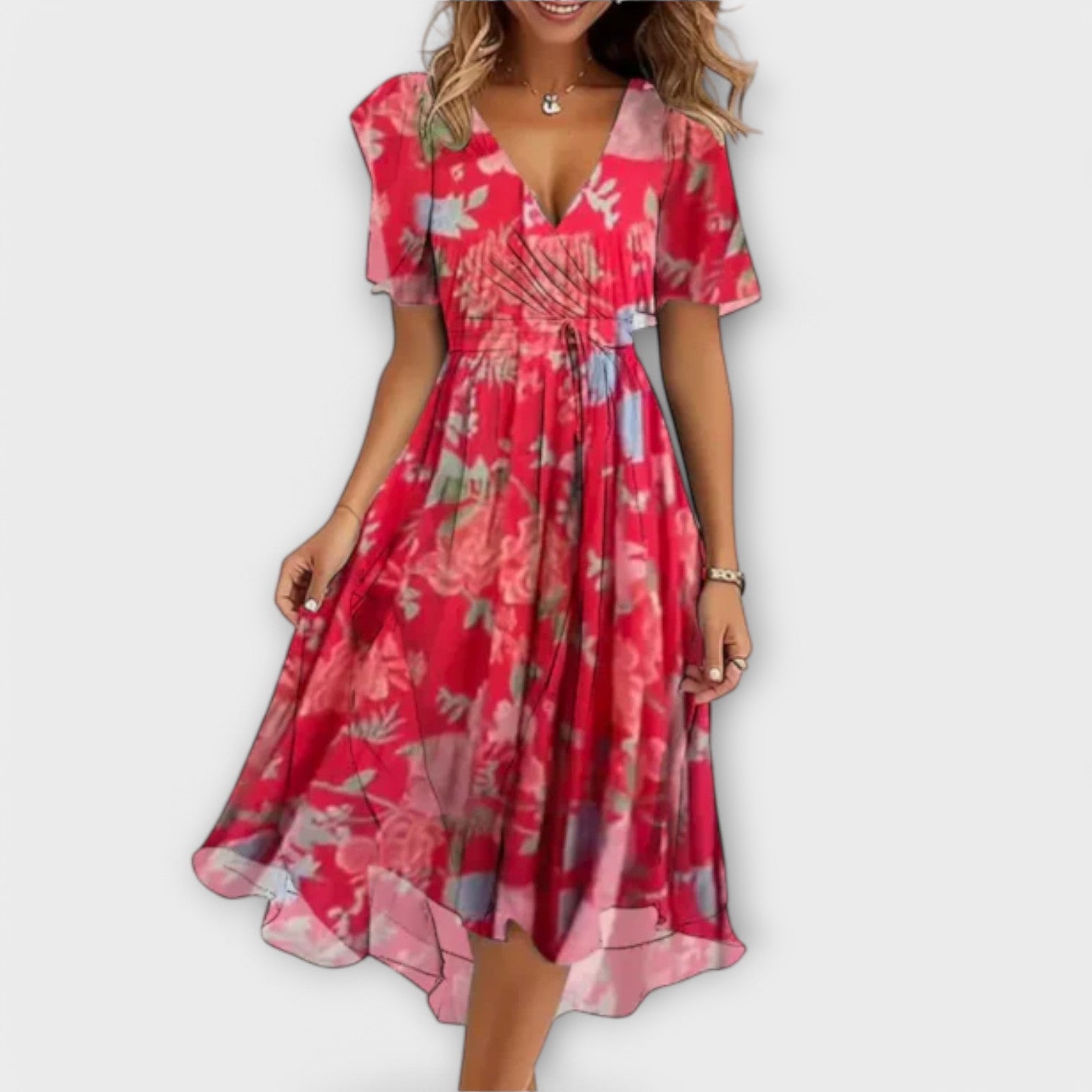 Floral V-Neck Chiffon Midi Dress