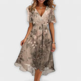 Floral V-Neck Chiffon Midi Dress