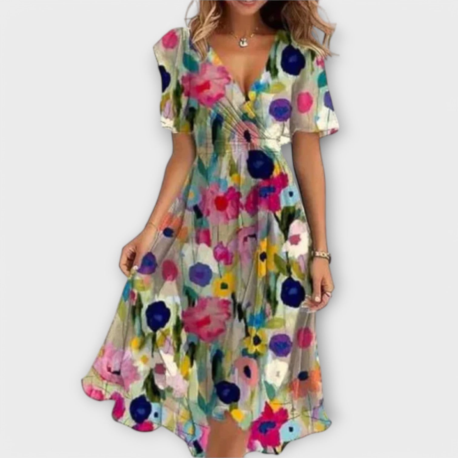Floral V-Neck Chiffon Midi Dress