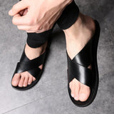 Cross Strap Leather Slide Sandals