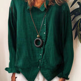 Button Front V-Neck Long Sleeve Blouse