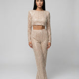 Women's Sequin Crop Top and Wide-Leg Trouser Set