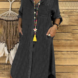 Button Front Linen Shirt Dress