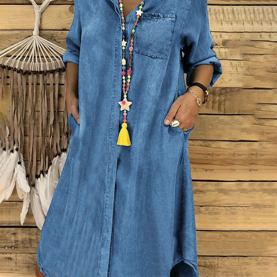 Button Front Linen Shirt Dress