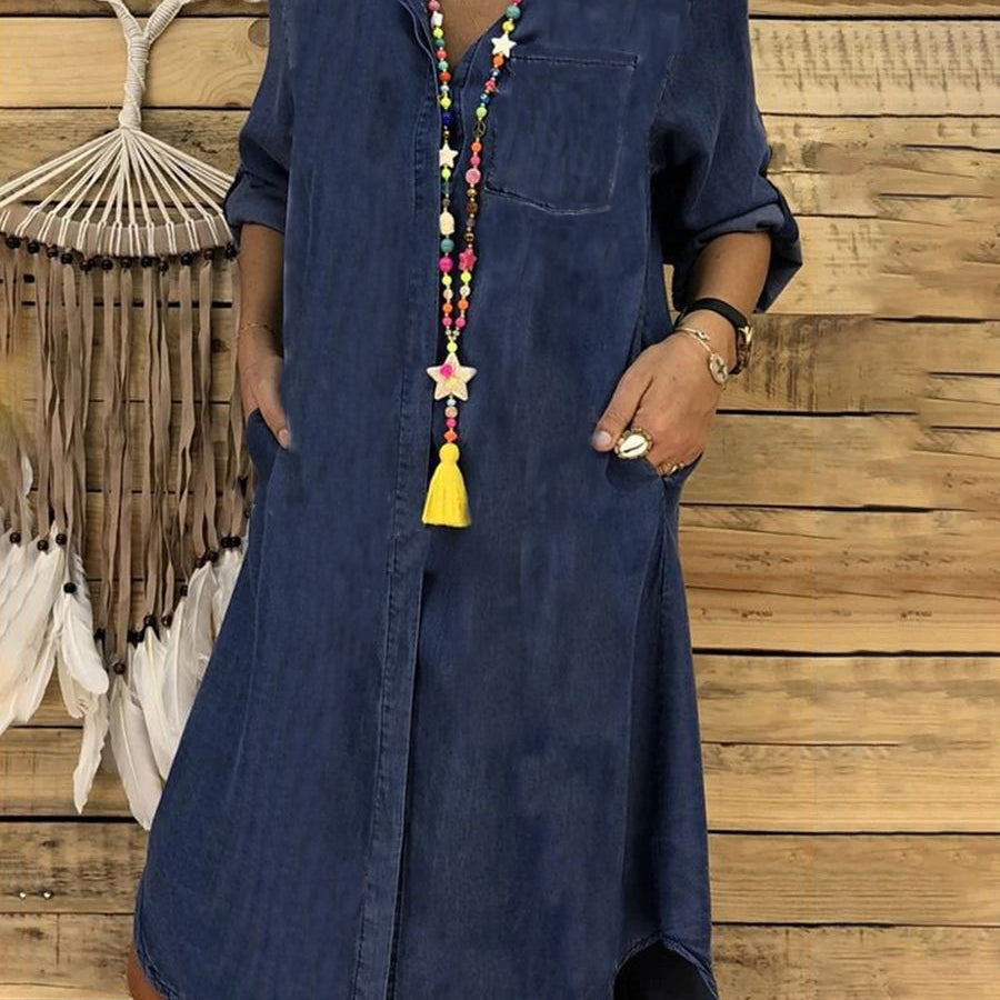 Button Front Linen Shirt Dress