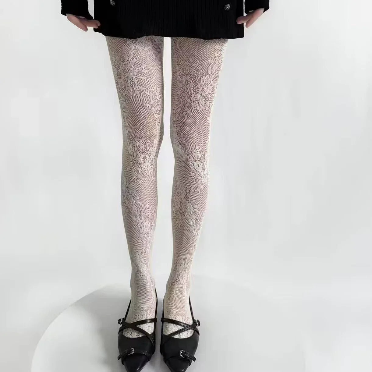 Floral Lace Pattern Sheer Tights