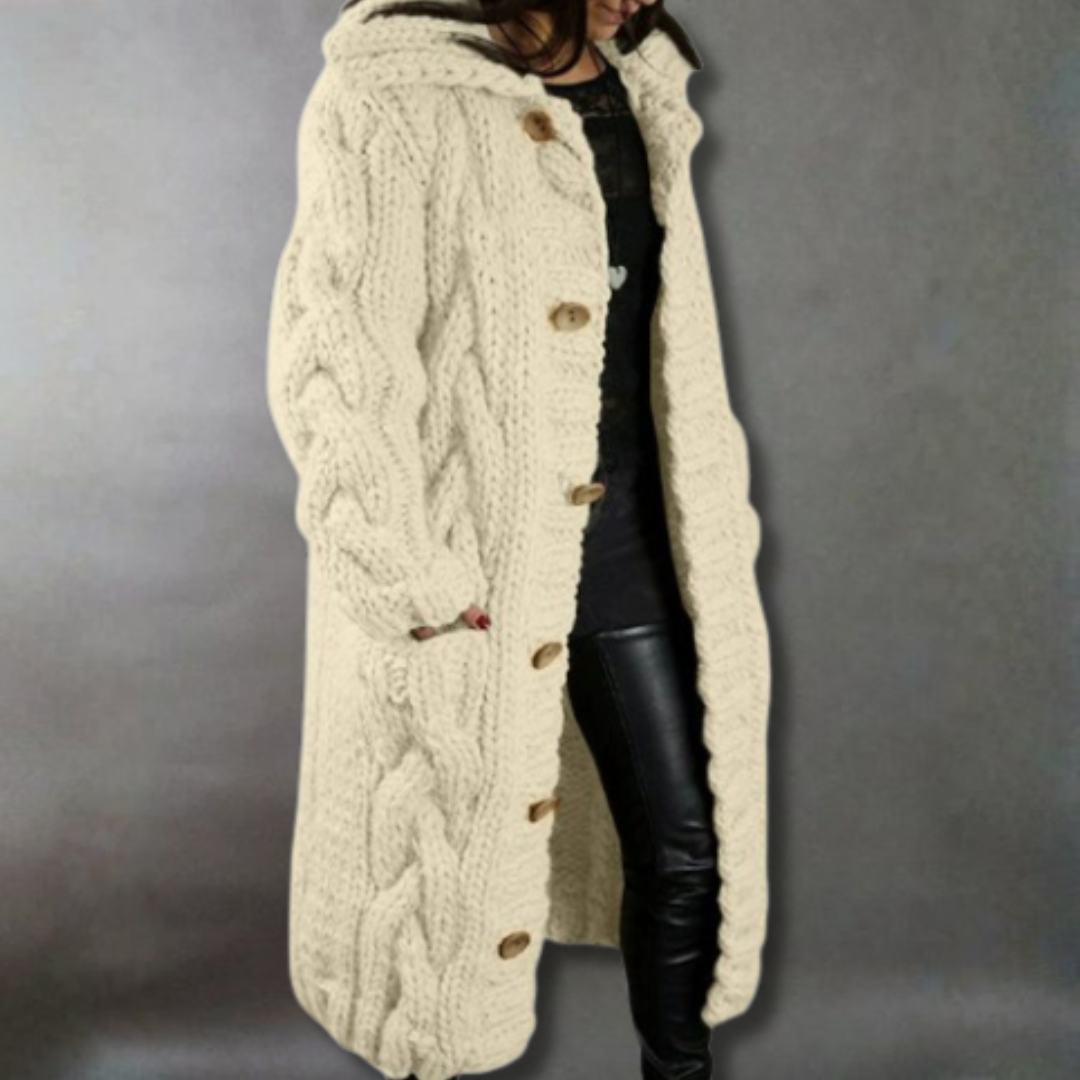 Cable Knit Hooded Longline Cardigan