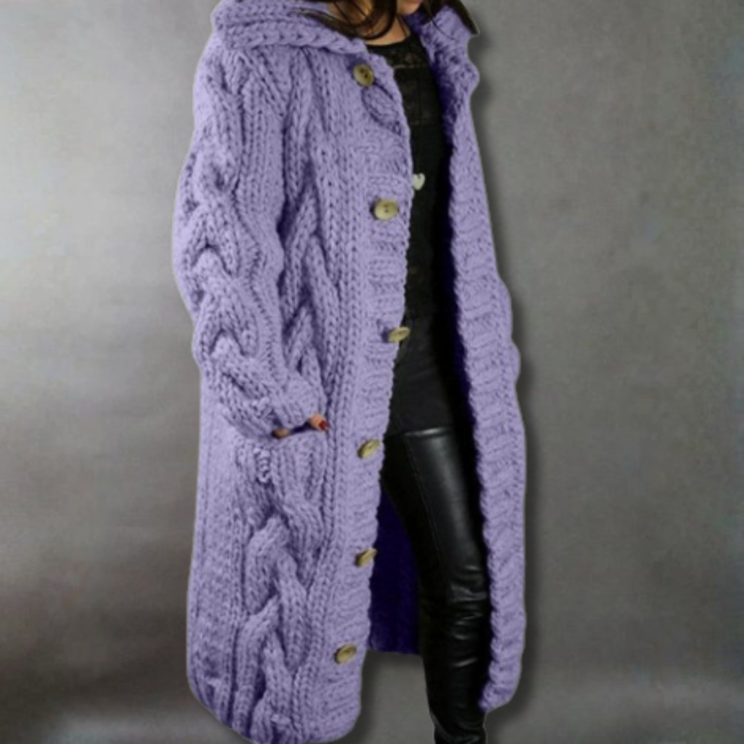 Cable Knit Hooded Longline Cardigan