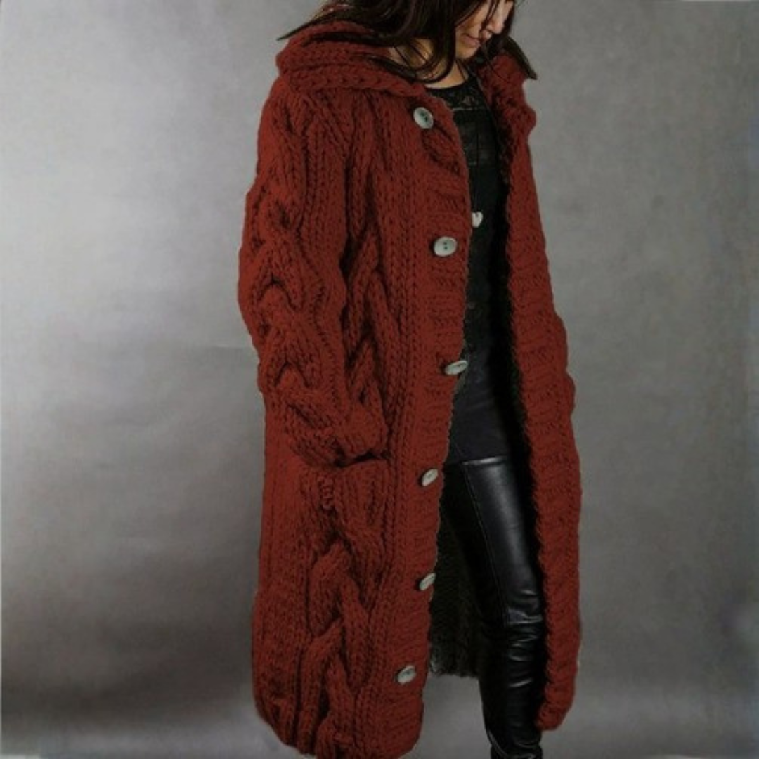 Cable Knit Hooded Longline Cardigan