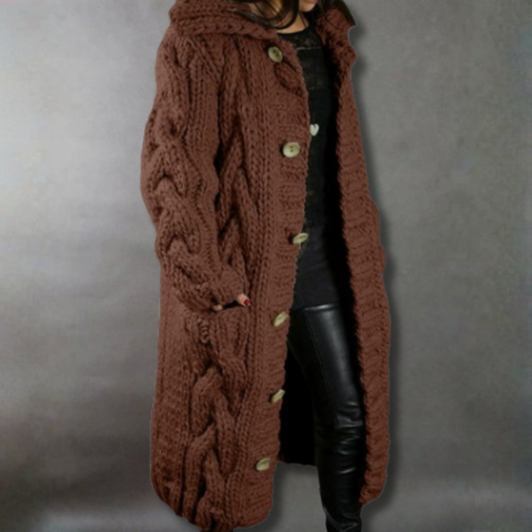 Cable Knit Hooded Longline Cardigan