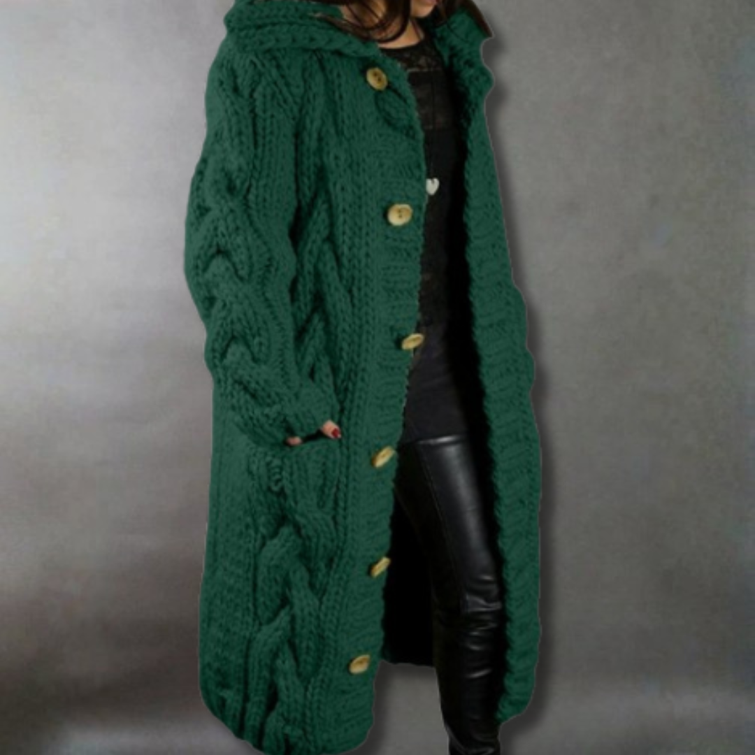 Cable Knit Hooded Longline Cardigan