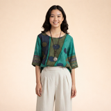 Printed V-Neck Cropped Blouse