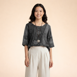 Printed V-Neck Cropped Blouse
