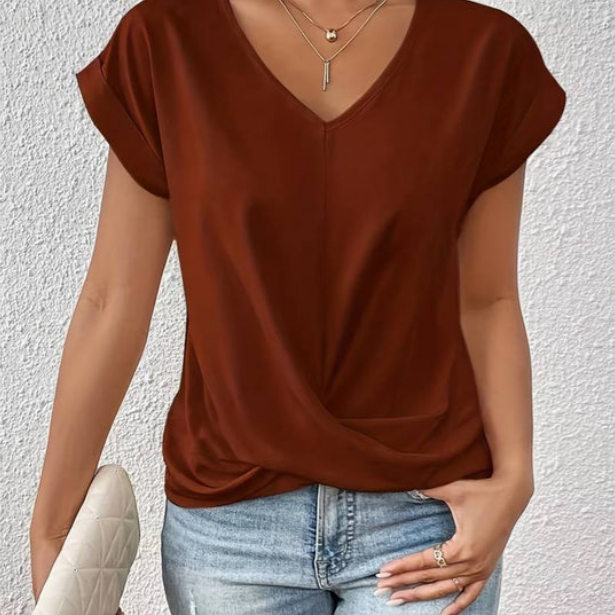 V-Neck Short Sleeve Blouse