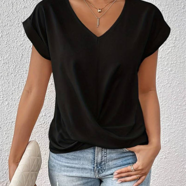 V-Neck Short Sleeve Blouse