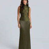 Women's Tassel Sleeveless Top & Satin Maxi Skirt Set